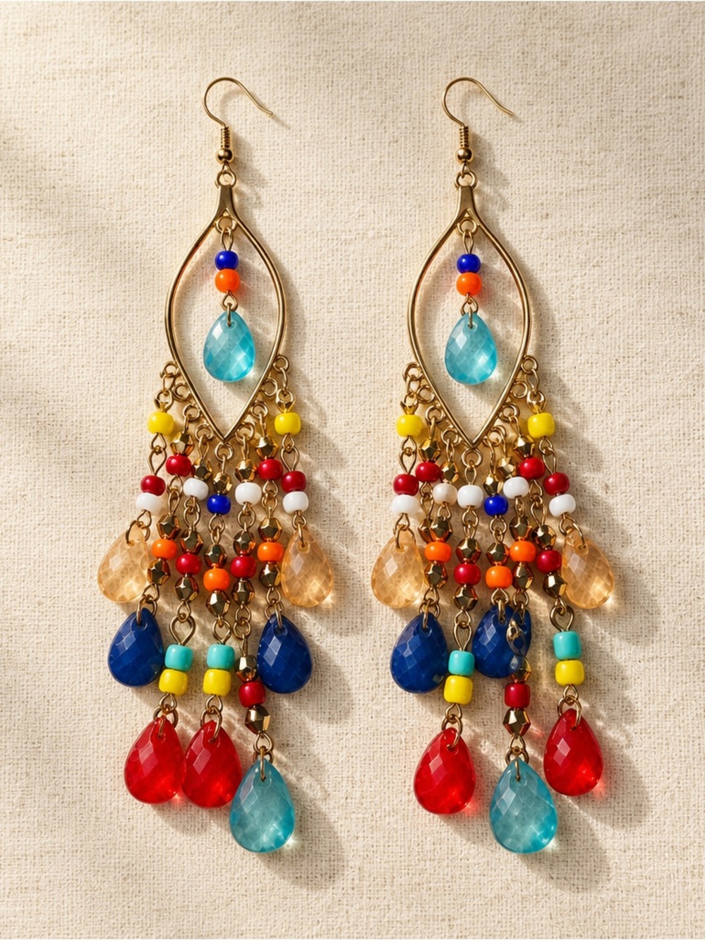 Fashion Jewelry Multicolor Beaded Teardrop Chandelier Earrings